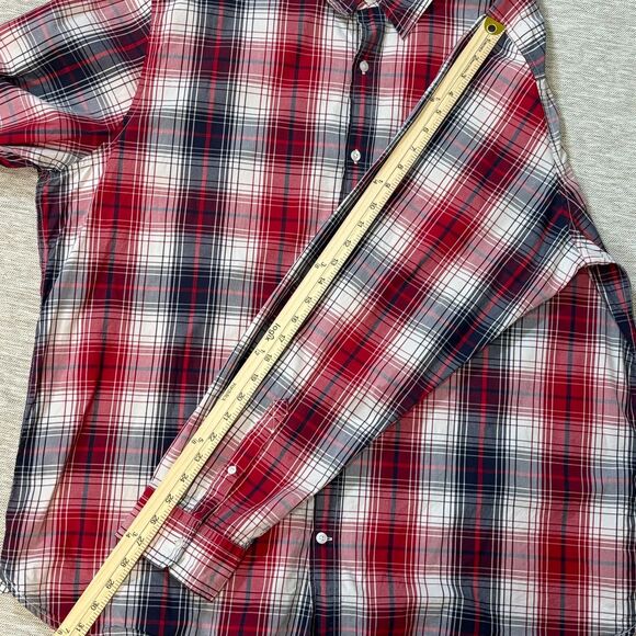 Timberland Mens Red Navy White Long Sleeve Button Plaid Shirt With Pocket Sz XXL - Picture 10 of 14
